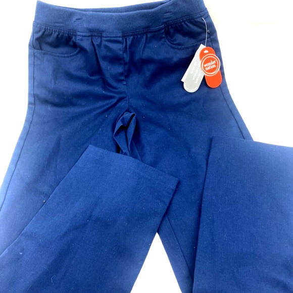 Girls School Uniform Pants Size 12 Blue Elastic Waist Straight Children Pockets - Picture 2 of 5
